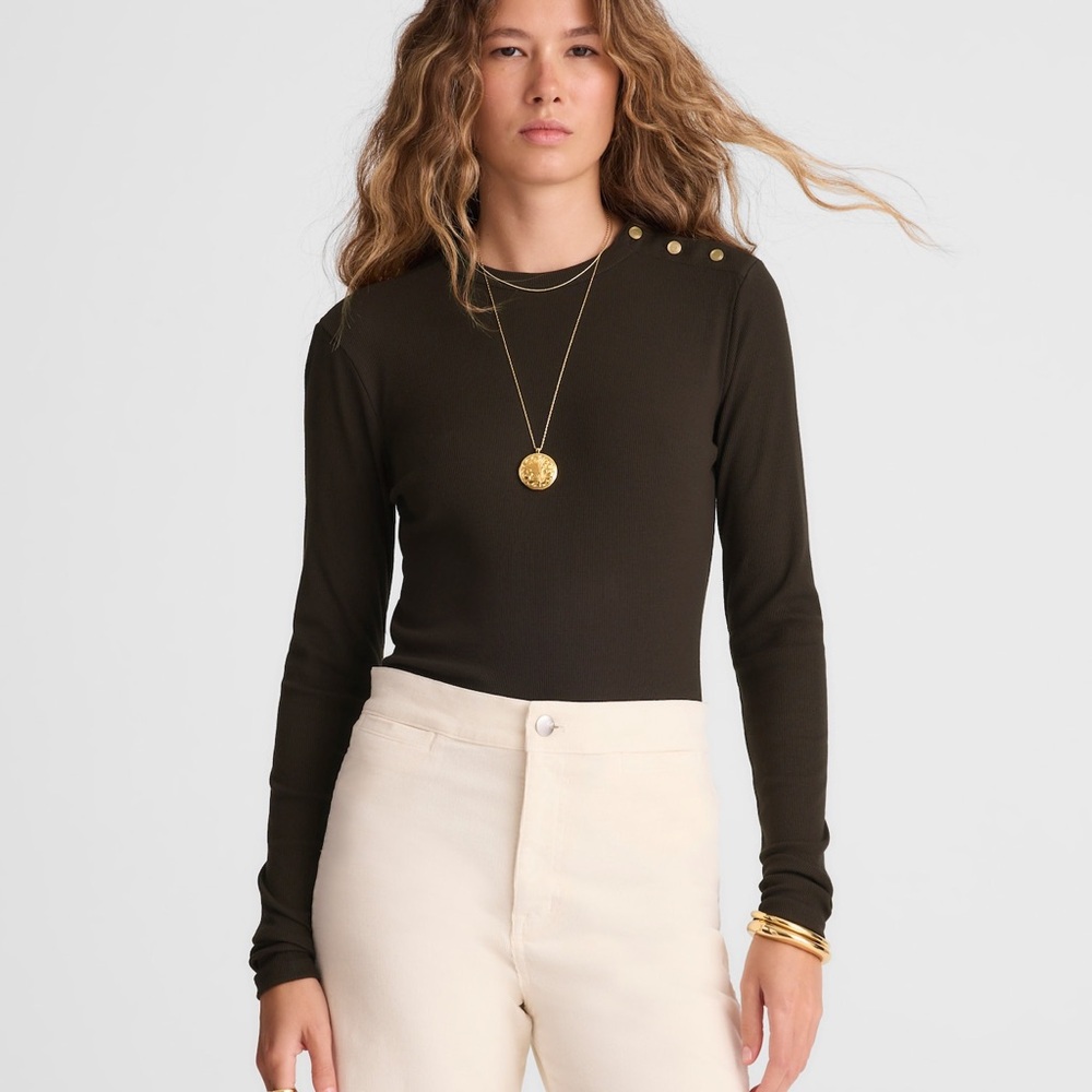 NWT Madwell Ribbed Button Crewneck Tee - Small
